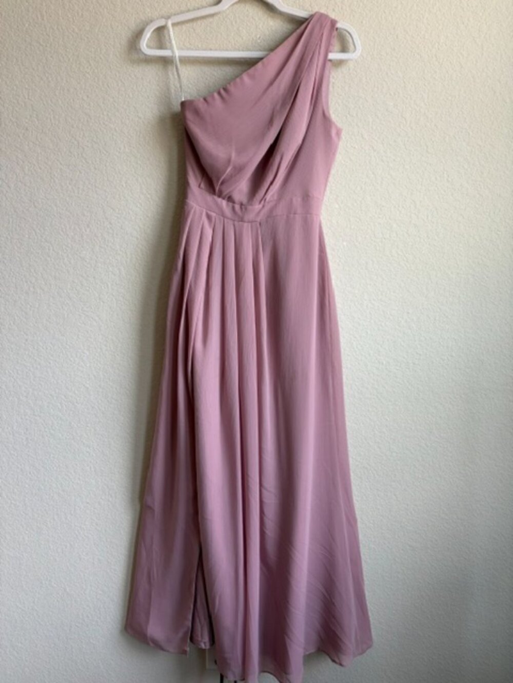 David's Bridal One Shoulder Dusty Rose Chiffon Maxi Gown Size 2 Luxury Chic - Picture 2 of 9